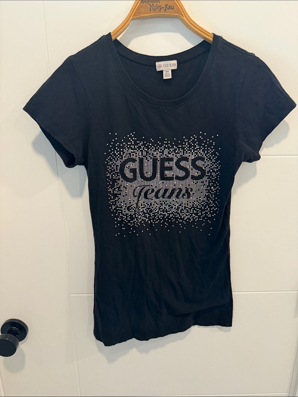 Guess Black Short-Sleeve Tee with Crystal Logo